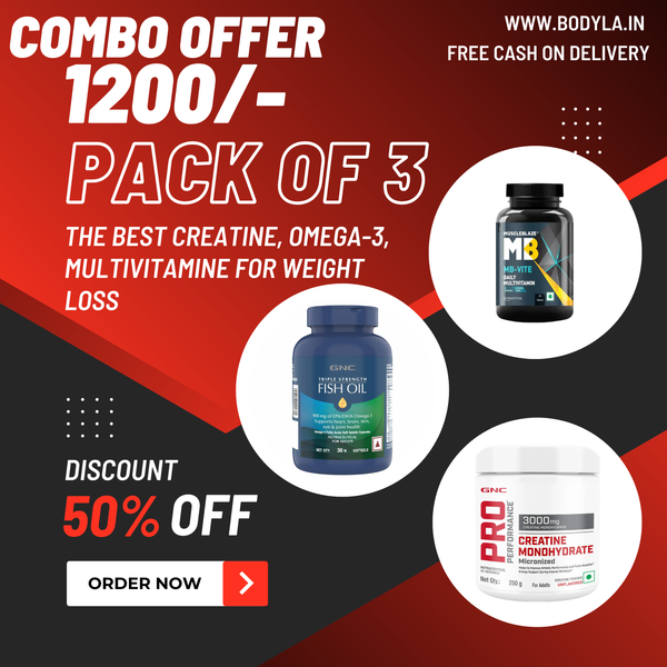 Fitness Combo Pack – MB Multivitamin + GNC Fish Oil + GNC Creatine | Pack of 3 @ ₹1200