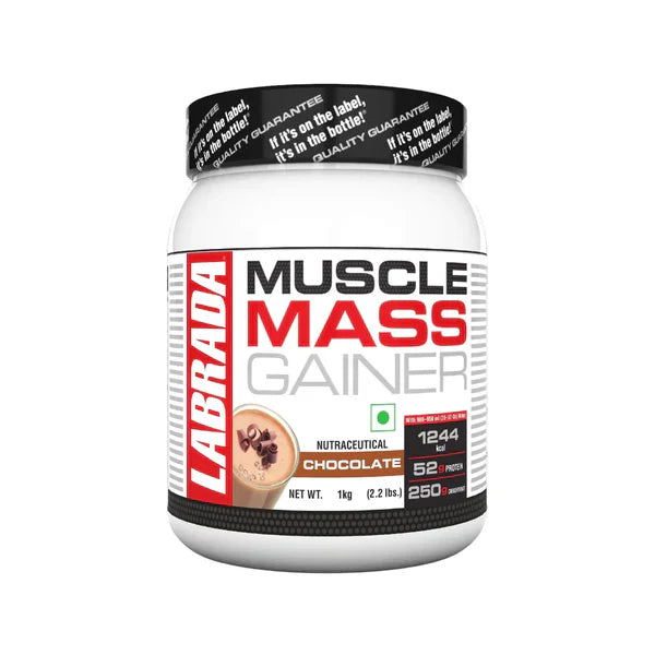 Labrada Muscle Mass Gainer | 1kg / 3kg / 5kg | High-Calorie Weight Gainer with 52g Protein & 250g Carbs | Flavours: Chocolate, Vanilla, Chocolate Hazelnut, Mocha