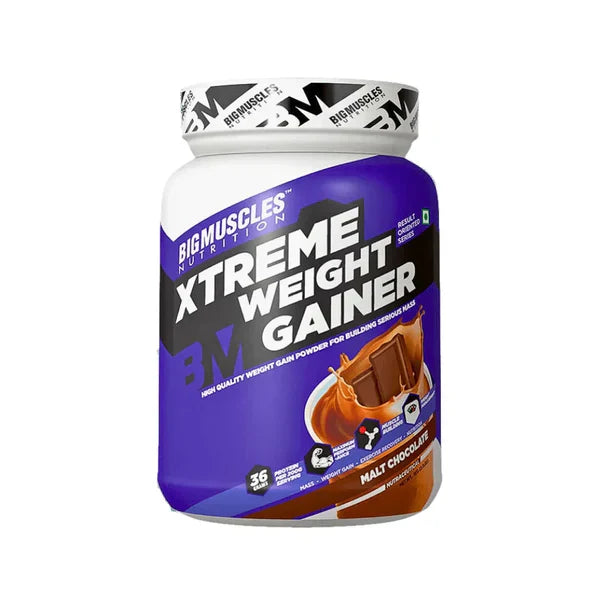 Big Muscles Xtreme Weight Gainer | 1kg / 3kg | High-Calorie Muscle Growth Formula | Boosts Size, Strength & Recovery | Flavours:Chocolate Malt , Strawberry Twirl , Cookies & Cream